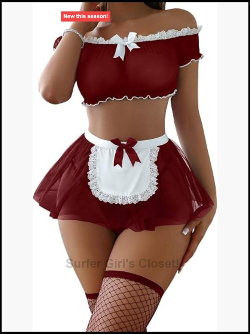4 Piece Sexy Lingerie Set Maid Costume with Thong Sheer Mesh